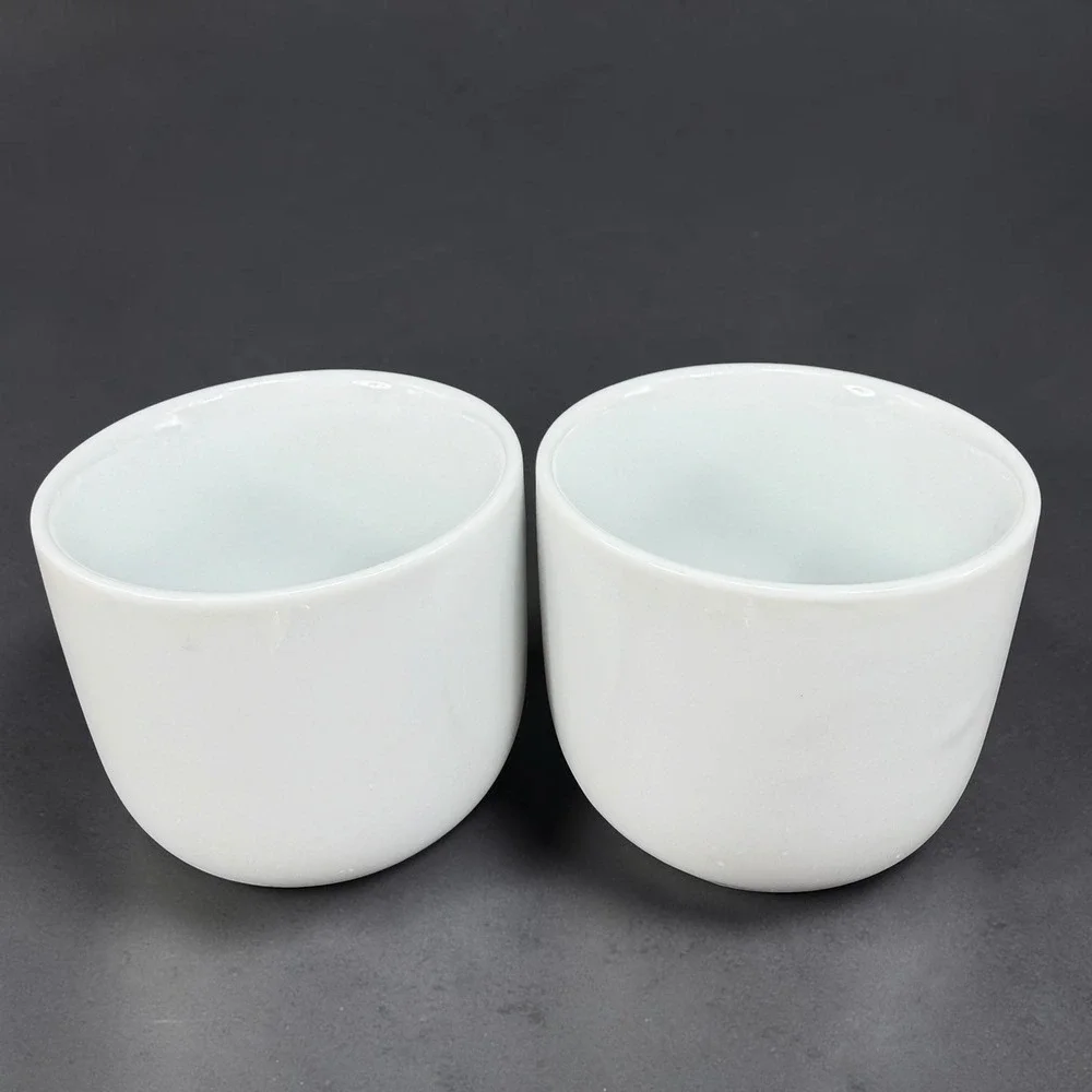 Pier 1 Imports White Ceramic Tea Sake Cups Mugs Handleless Minimalist Set of 2